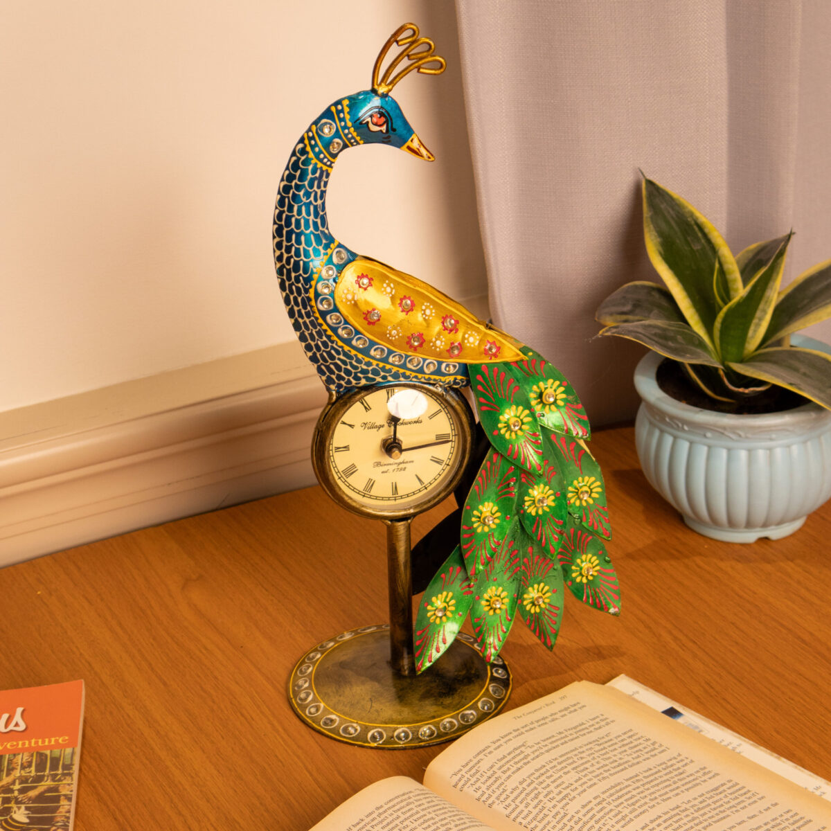 metal peacock clock (2)
