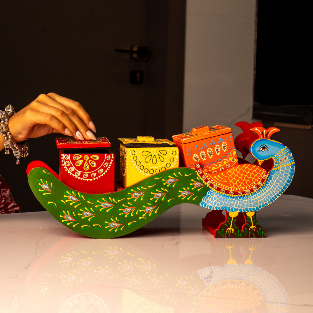 wooden Peacock dry fruit box (1)