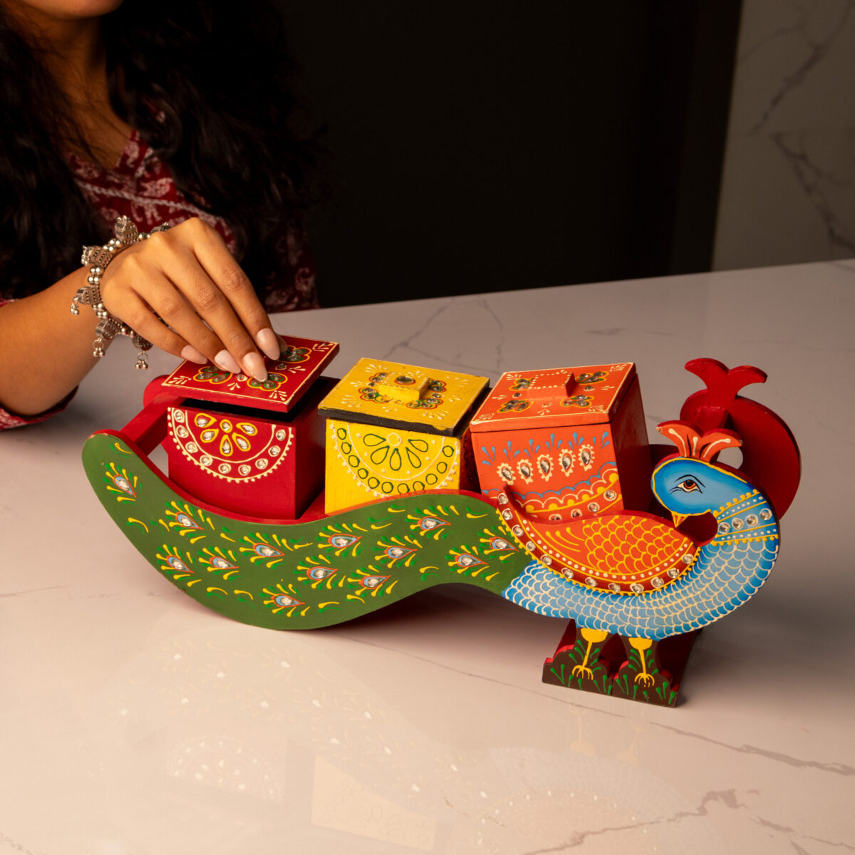 wooden Peacock dry fruit box (2)