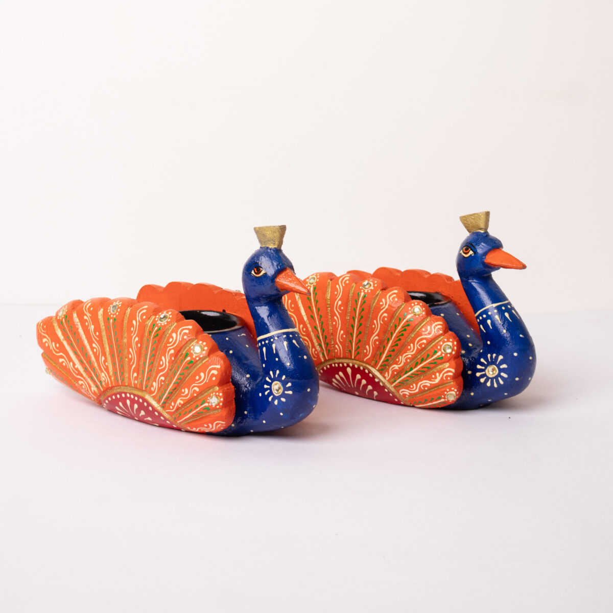 wooden Peacock t light blue (3)