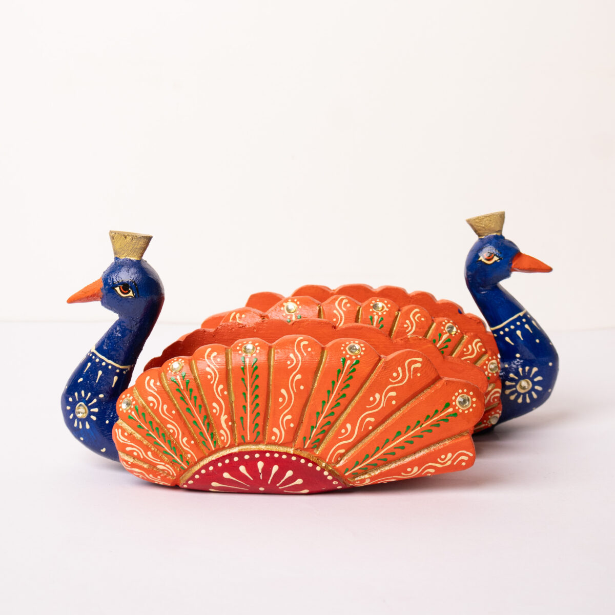 wooden Peacock t light blue (6)