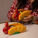 wooden Peacock t light red (3)