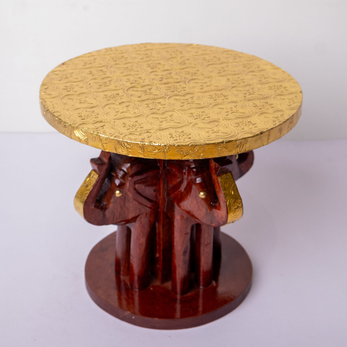 wooden brass elephant stool round (1)