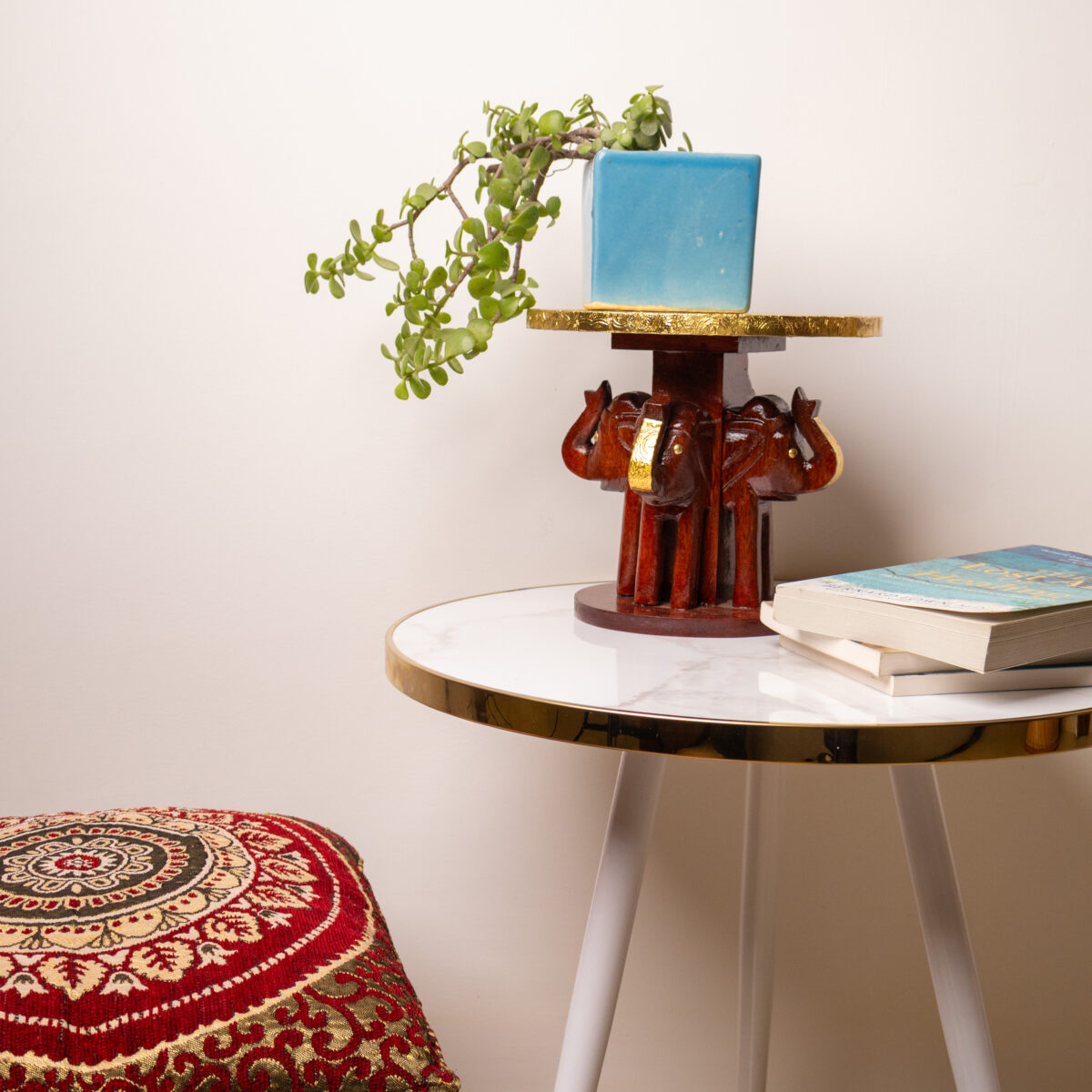 wooden brass elephant stool round (2)