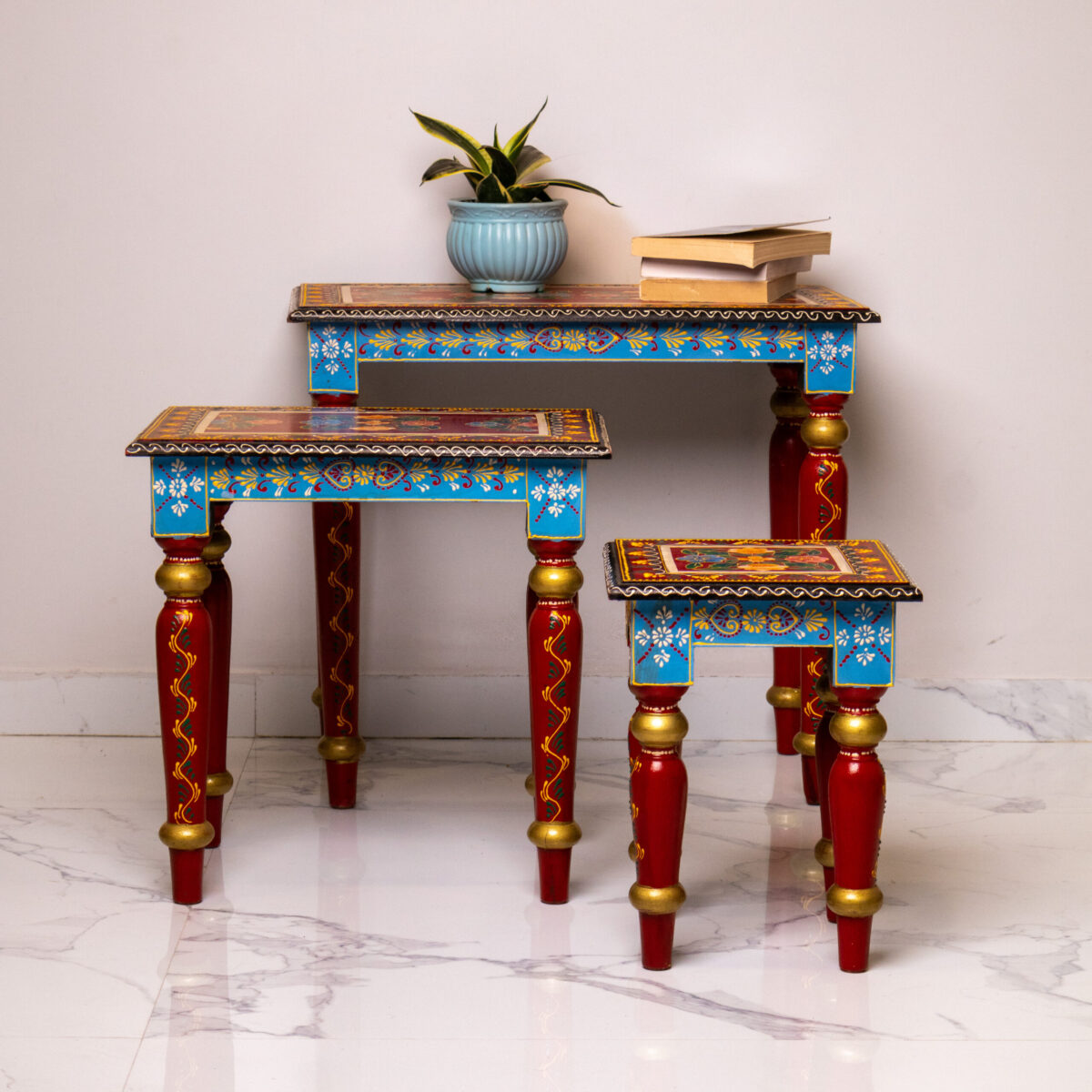 wooden panting nesting stool set of 3 (5)