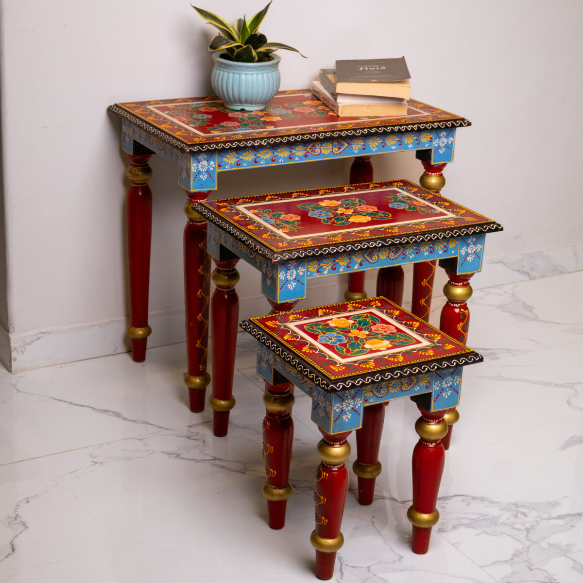 wooden panting nesting stool set of 3 (6)