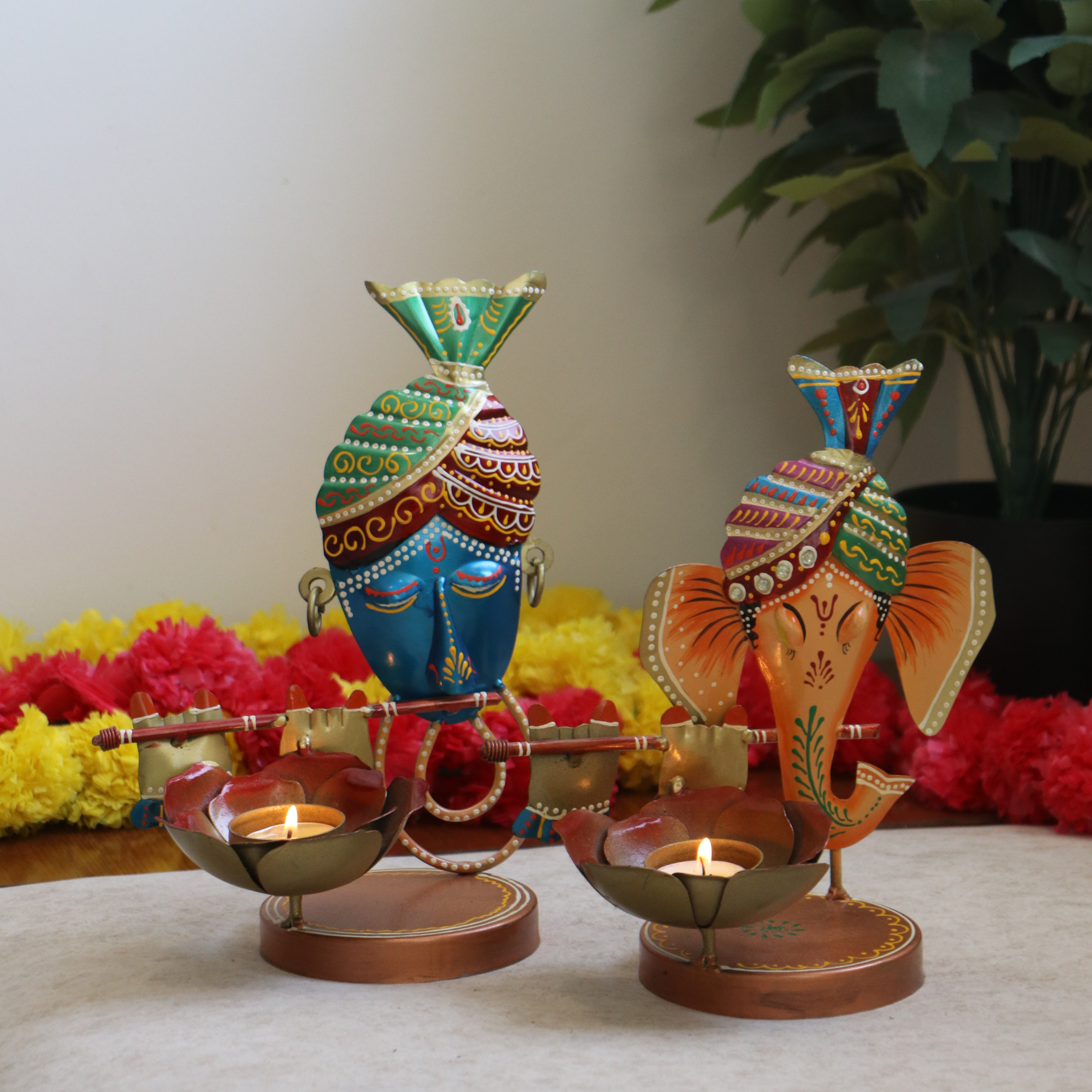 metal ganesh t light and metal krishna t light3 (2)