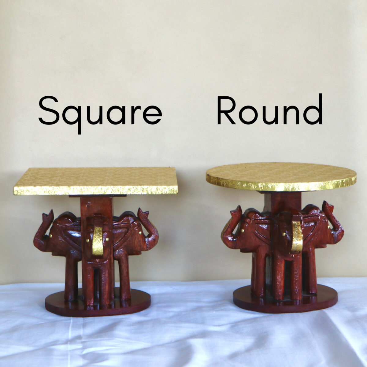 wooden brass elephant stool round & square (1) (1)