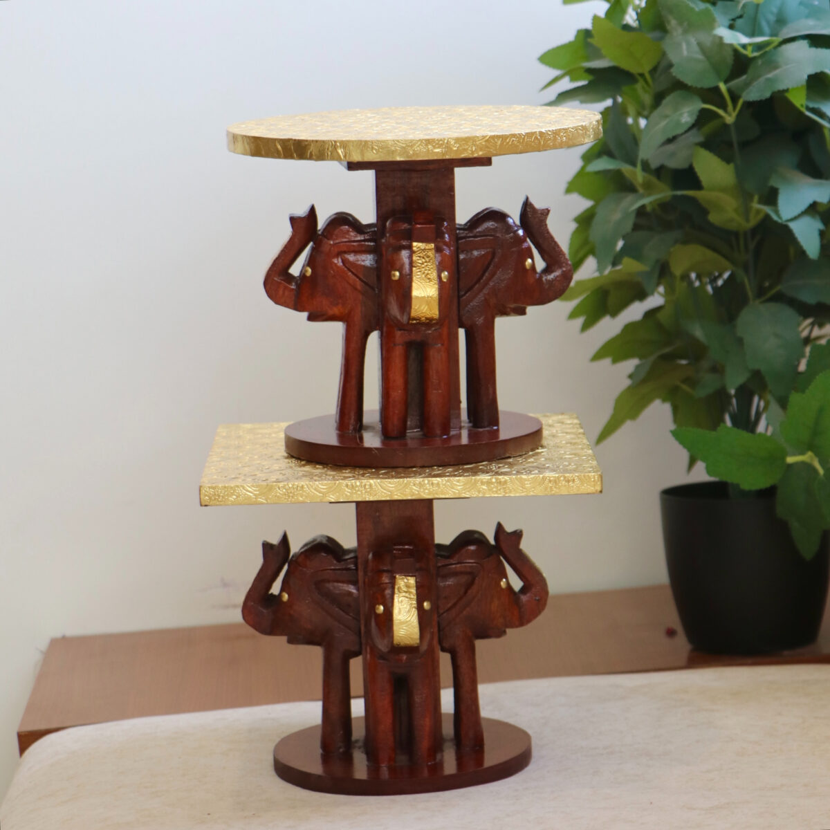 wooden brass elephant stool round & square (2)